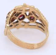 Handsome Yellow Gold 3 Stone Ruby Cocktail Ring