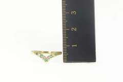 14K Yellow Gold Emerald Diamond Chevron Wedding Band Ring