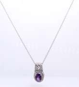 Handsome White Gold Amethyst and Diamond Filagree Pendant on Chain