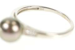 14K White Gold Art Deco Diamond Black Pearl Inset Bypass Ring