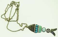 Sterling Turquoise Large Fish Pendant With Chain