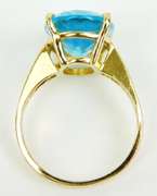 5.81 Carat Blue Topaz 14K Gold Ring, Size 5.25