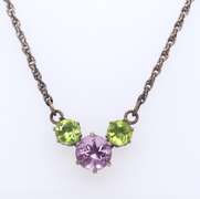 Vintage Sterling Silver Multi Gemstone Pendant on Chain