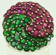 Sterling Silver Pink Sapphires And Tsavorite Matching Wave Rings