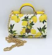 Dolce & Gabbana White and Yellow Lemon Print Dauphine Mini Siily Chain Wallet