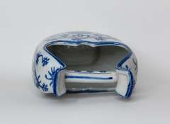 Rare Vintage Chinese Glazed White and Blue Porcelain Bucket or Basket Shape Vase With Vines and Floral Pattern