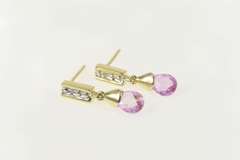 10K Yellow Gold Faceted Pink CZ Drop Diamond Accent Dangle Earrings