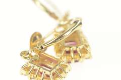 14K Yellow Gold Emerald Syn. Ruby CZ Halo Dangle Earrings