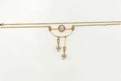 14K Yellow Gold Victorian Diamond Pearl Drop Statement Necklace