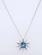 925 Sterling Silver Light Blue Cubic Zirconia Sun Pendant on Chain Necklace