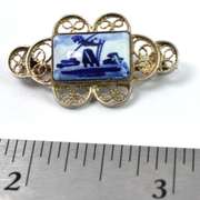 Vintage Delft Necklace And Pin In Sterling Silver