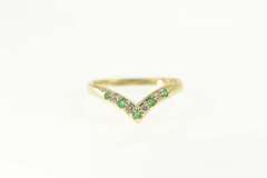 14K Yellow Gold Emerald Diamond Chevron Wedding Band Ring