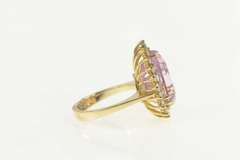 14K Yellow Gold 10.84 Ctw Pear Kunzite Diamond Halo Cocktail Ring