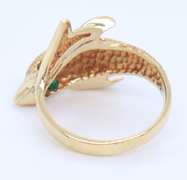 Gorgeous Yellow Gold Dolphin Bypass Ring w Emerald Eye