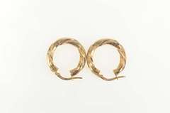 18K Rose Gold Grooved Twist Geometric Puffy Hoop Earrings