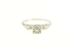 14K White Gold Retro Diamond Inset Squared Classic Promise Ring