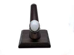 Oval Opalesque White Stone In Tibetan Silver
