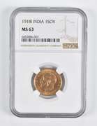 MS63 1918-I India 1 Sovereign Gold Coin NGC