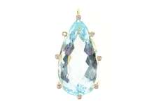 14K Yellow Gold 76.00 Ctw Pear Blue Topaz Diamond Pendant