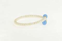 14K Yellow Gold Blue Chalcedony Pearl Bypass Statement Bracelet