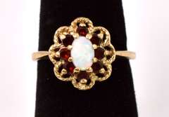 Amazing Opal and Ruby Ring in Yellow Gold