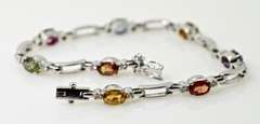 18K Bracelet of Multi-Color Sapphires and Diamond Accents