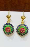 14kt Solid Yellow Gold, Emerald, Ruby, & Blue Sapphire Earrings