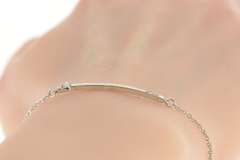 14K White Gold Diamond Inset Curved Bar Jen Name Chain Bracelet