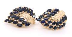 Attractive Yellow Gold Marquise Sapphire Cluster Earrings and Ring Set
