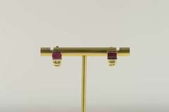 14K Yellow Gold 2.00 Ctw Emerald Cut Ruby Diamond Stud Earrings