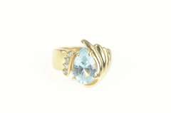 14K Yellow Gold 3.65 Ctw Pear Blue Topaz Diamond Accent Ring