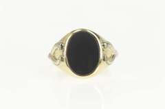 10K Yellow Gold Two Tone Black Onyx Graduated Men's Ring