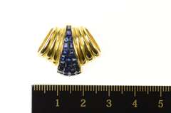 18K Yellow Gold Princess Sapphire Cluster Ornate Slide Pendant