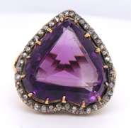 Vintage 14kt RG Heart Shaped Amethyst & Diamond Ring