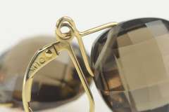 14K Yellow Gold Faceted Smoky Quartz Dangle Drop Statement Earrings