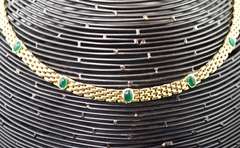 Stunning 18K Panther Link Necklace with Cabachon Emeralds