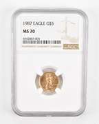 MS70 1987 $5 American Gold Eagle - Graded NGC