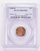 MS67 RD 1945-D Lincoln Wheat Cent - Graded PCGS