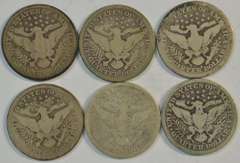 Run of 6 diff. semi-key date Barber Quarters with 1914-S