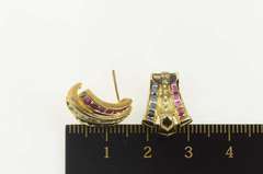 10K Yellow Gold Diamond Sapphire Ruby Channel Curved Stud Earrings
