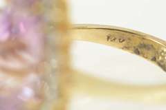 14K Yellow Gold 10.84 Ctw Pear Kunzite Diamond Halo Cocktail Ring