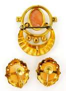 Vintage Carved Shell Cameo Pin & Earrings