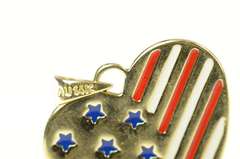 14K Yellow Gold Enamel Stars & Stripes American Flag Heart Pendant