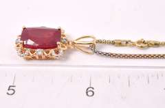 Radiant 10.63CTS Ruby and 0.19CTW Diamond Pendant Necklace in Gold Plated Sterling Silver