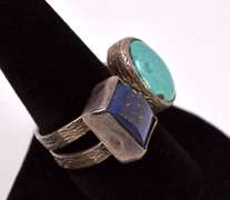 Tasteful 4.17CTS Lapis & 4.96CTS Turquoise Ring in Sterling Silver
