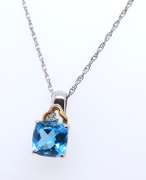 Sterling Silver and Gold Blue Topaz Pendant on Chain