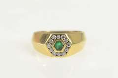 14K Yellow Gold 0.50 Ctw Natural Emerald Diamond Honeycomb Ring