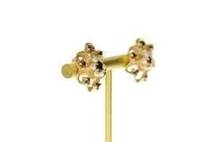10K Yellow Gold 1960's Retro Garnet Pearl Swirl Stud Earrings