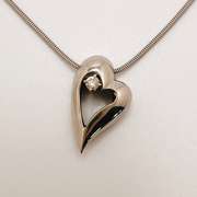 14kt Solid White Gold & Diamond Heart Pendant Necklace