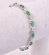 Immaculate 5.98CTW Emerald & 0.76CTW Diamond Bracelet in Sterling Silver